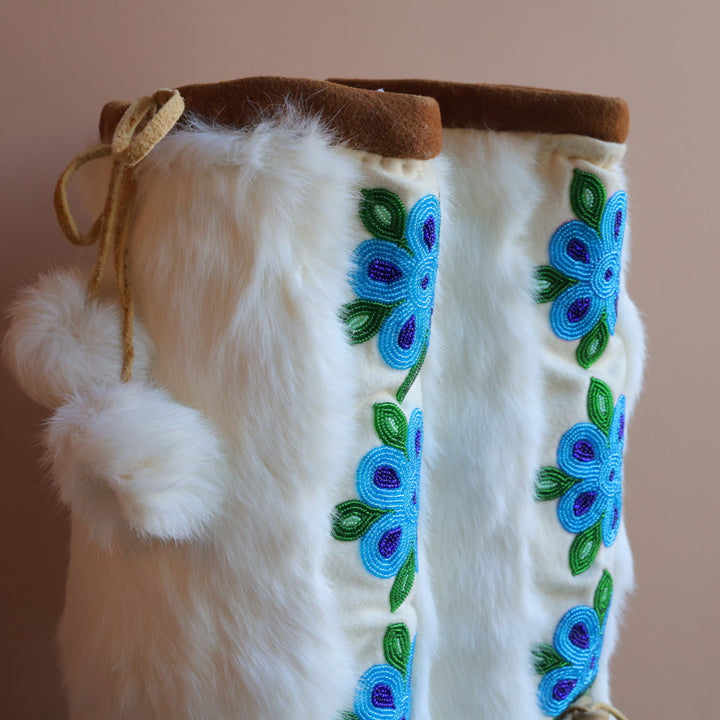 Emily J. Canvas & Fur Bright Blue Floral Mukluks