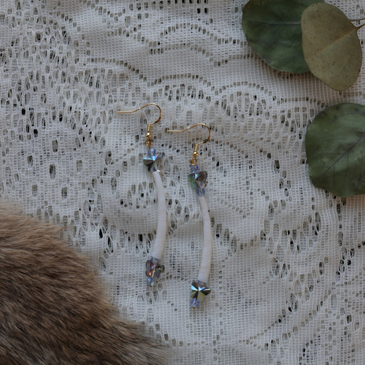 Prairie Sage Beadwork Mini Dentalium Drop Charm Earrings