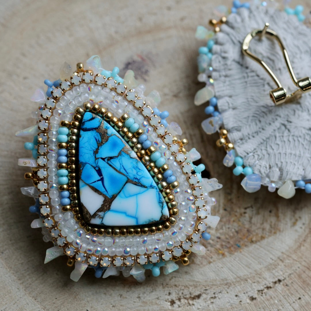 Prairie Sage Beadwork Ice Blue Turquoise Beaded Earrings