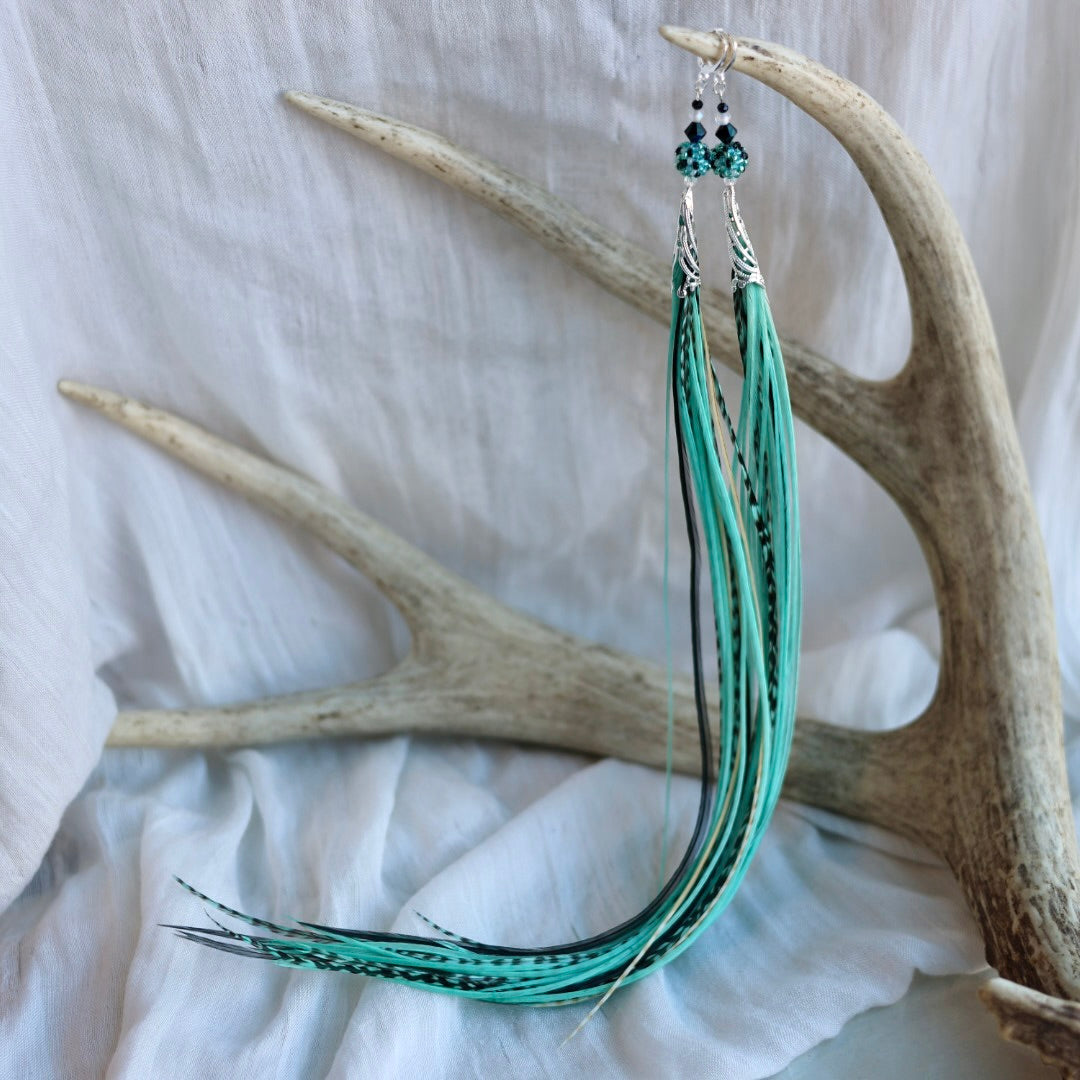 Beaded Blends Fly-Away Rooster Feather Earrings