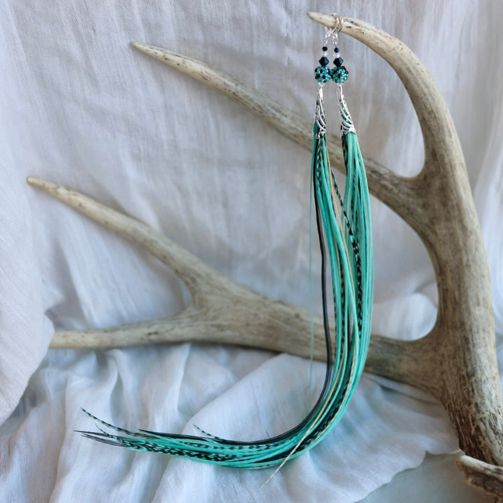 Beaded Blends Fly-Away Rooster Feather Earrings