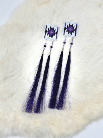 Beth Rose Designs Beaded Purple Double Strand Horse Hair Earrings