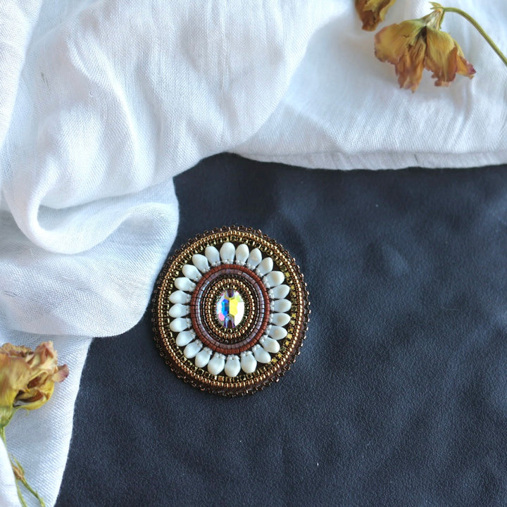 Beth Rose Designs Dark Bronze Beaded Elk Tooth Hybrid Brooch
