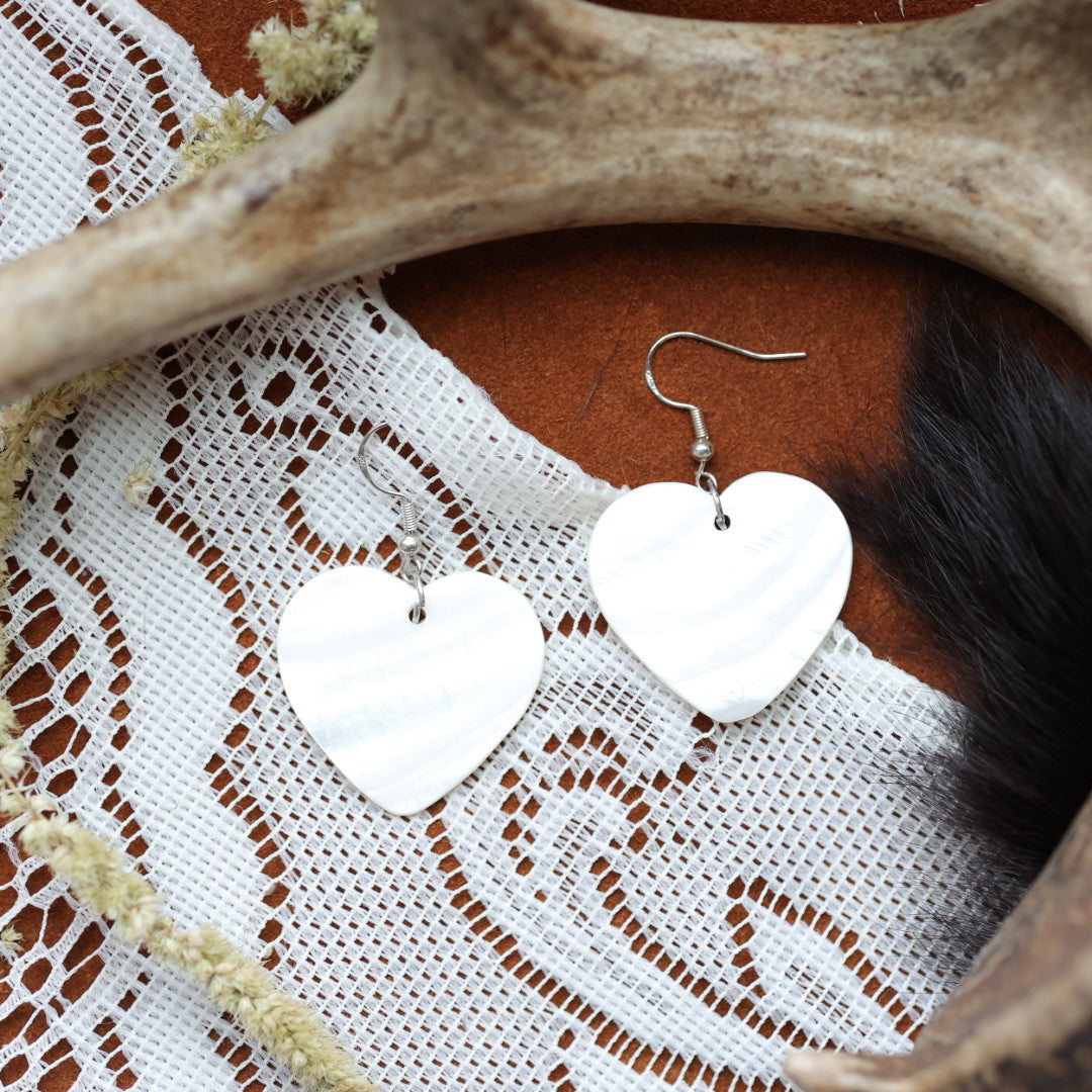 DMD Beadwork Mother of Pearl Heart Earrings