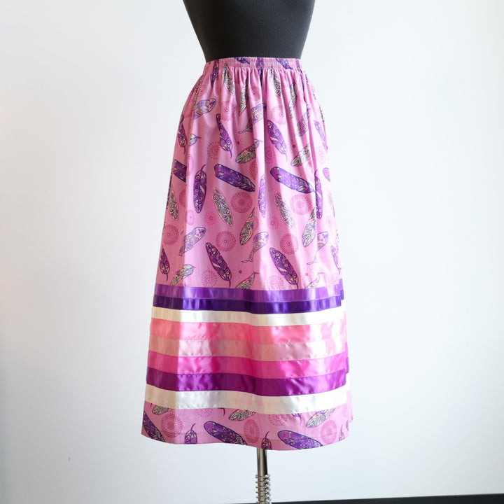 Margaret R. Pink w/Feathers Ribbon Skirt
