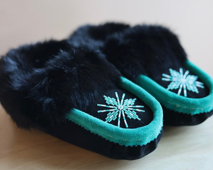 Ironstar Co. Teal & Black Moccasins With Snowflake