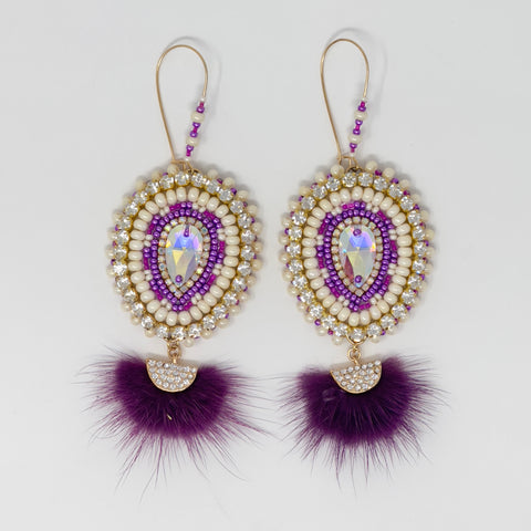 Helen O. Purple Beaded Mink Drop Earrings