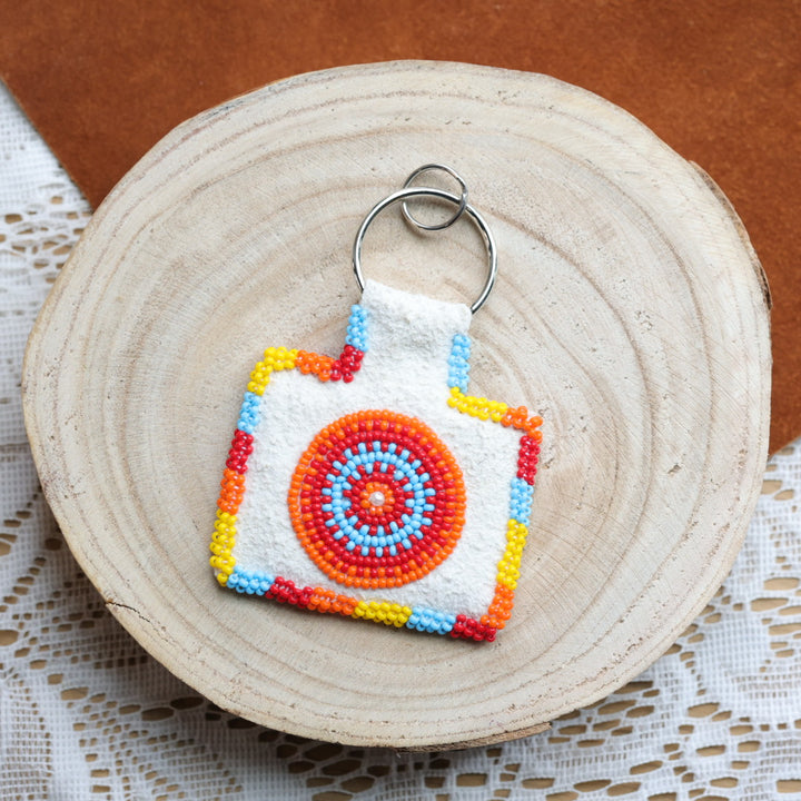 Jeannie A Smoked Caribou Hide Beaded Keychain