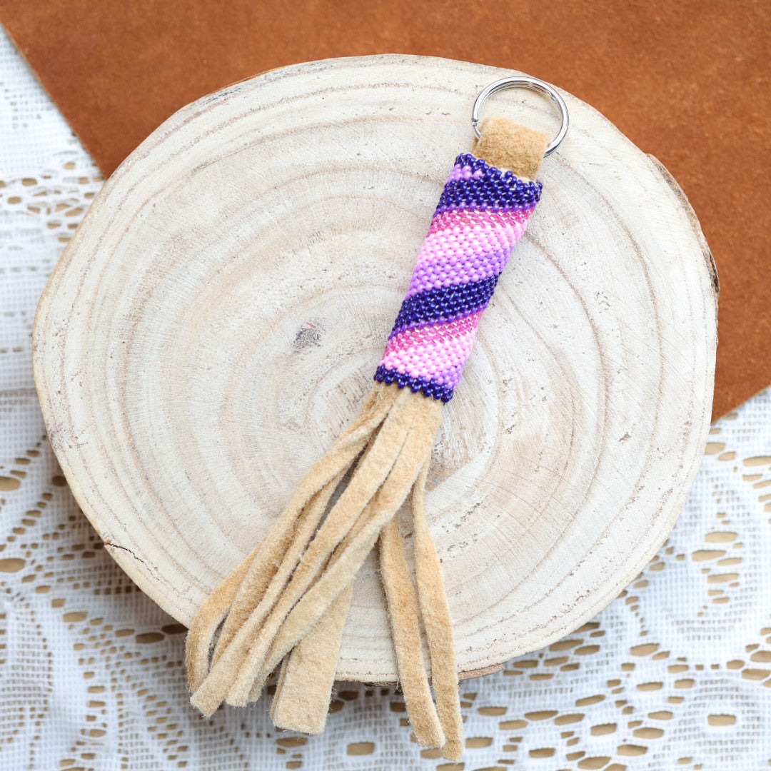 Jeannie A Smoked Hide Peyote Beaded Fringe Keychains