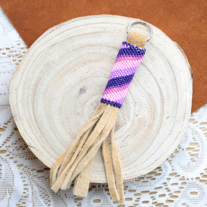 Jeannie A Smoked Hide Peyote Beaded Fringe Keychains