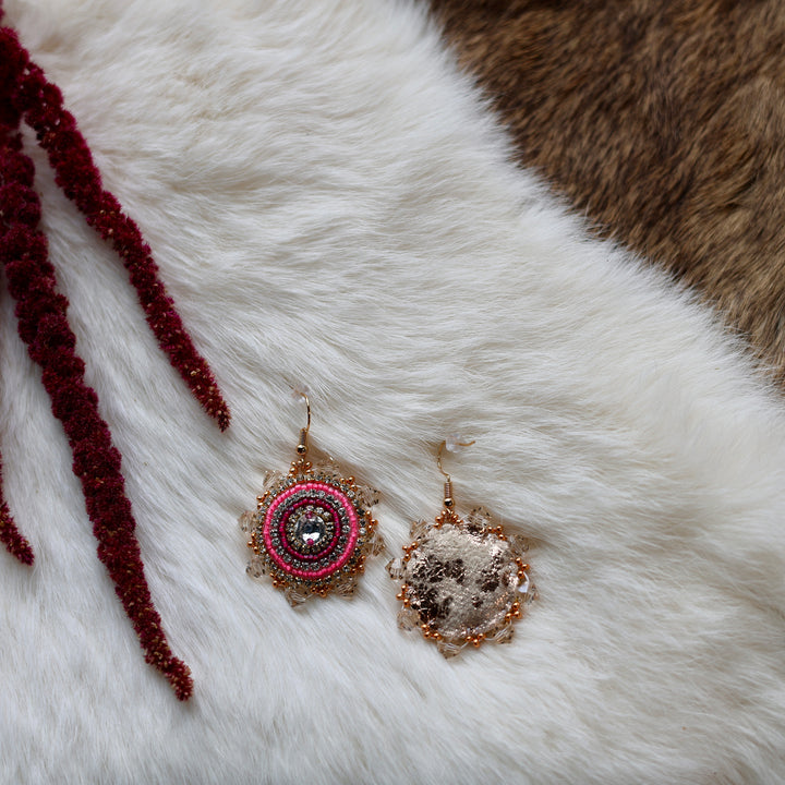Mercedes G. Bright Pink and Magenta Round Gem Drop Earrings
