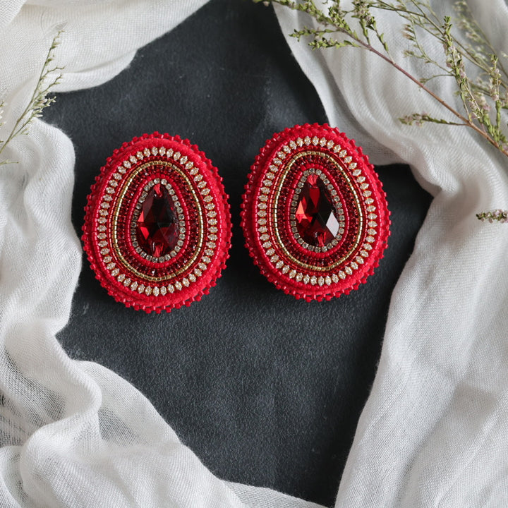 Beth Rose Designs Red Beaded Pendant Necklace &amp; Earrings
