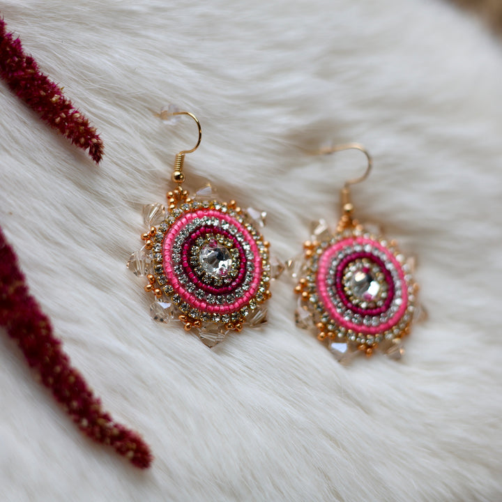 Mercedes G. Bright Pink and Magenta Round Gem Drop Earrings