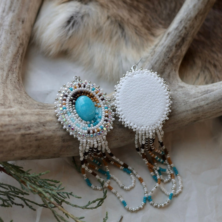 Keegan W. Teal & Brown Drop Earrings With Looping Fringe Detail