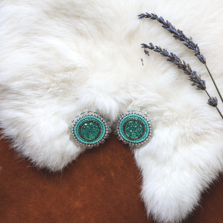 Faye's Beadiful Creations Turquoise Round Beaded Earrings