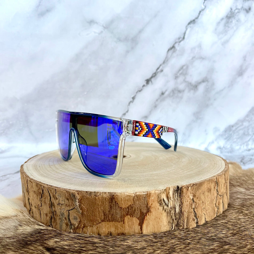 Rebelina Red & Blue Ombre Shield Beaded Sunglasses