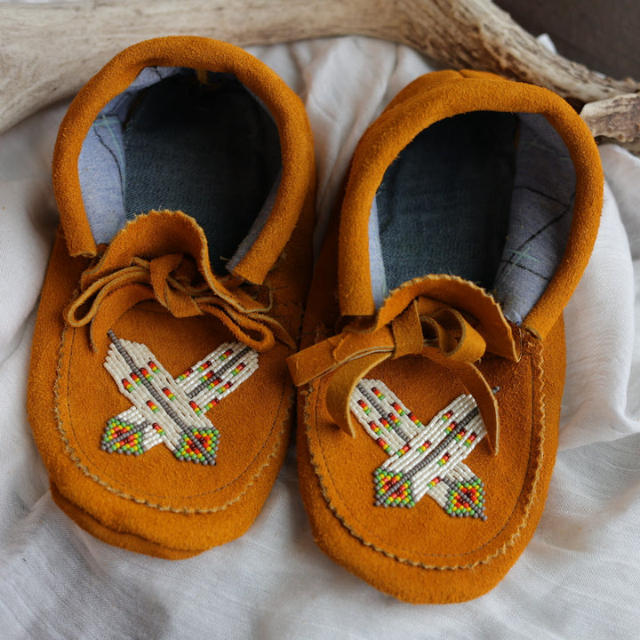 Sandra L. Women's Beaded Feather Handmade Moccasins