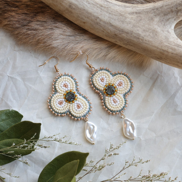 Keegan W. Half Floral Pearl Drop Beaded Earrings