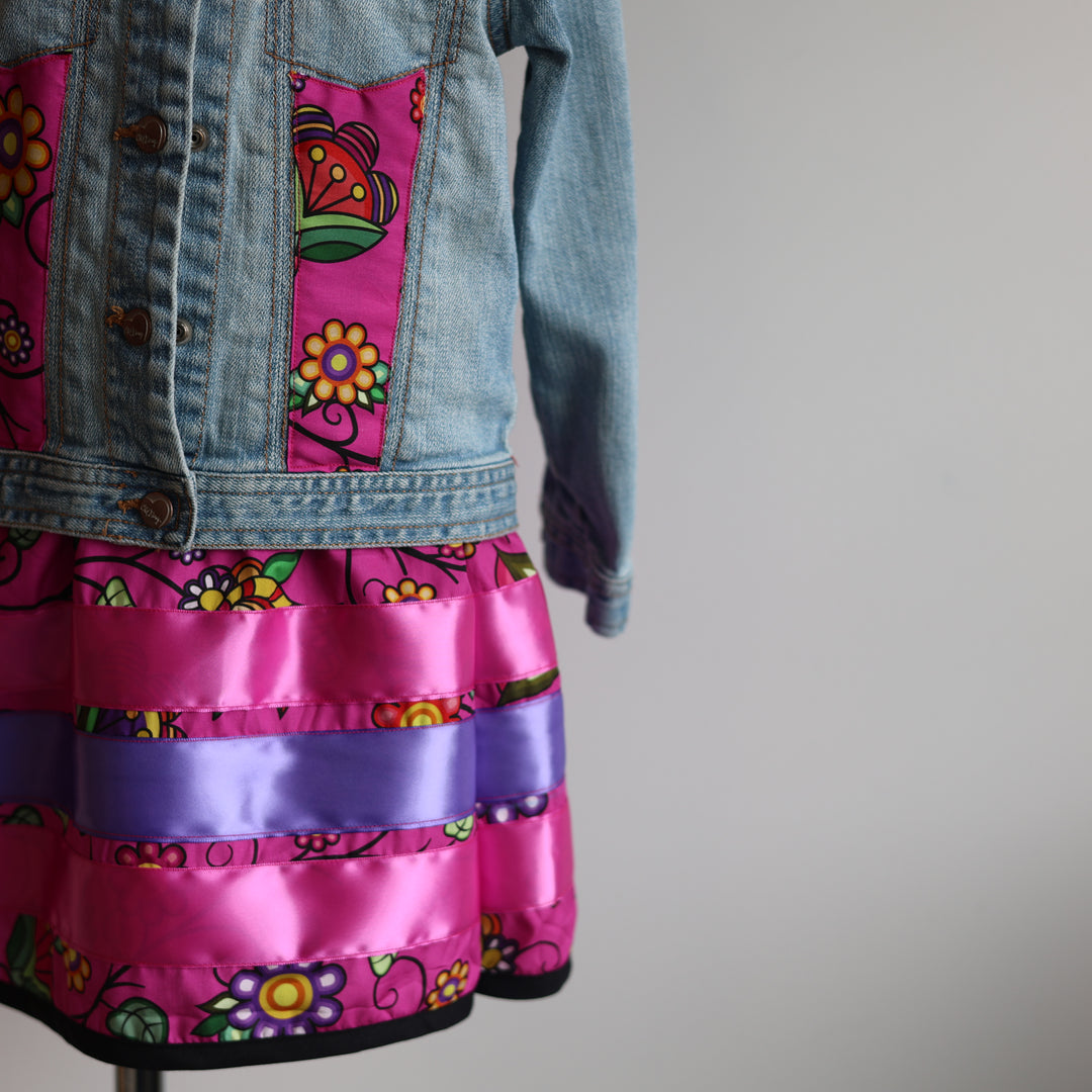 Phoenyx Designs Girls Pink Floral Denim Ribbon Set