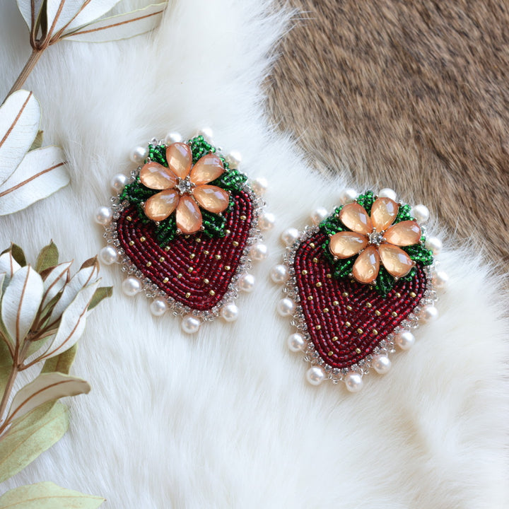 Pieces of Work by Mercedes Strawberry Floral Charm Beaded Earrings