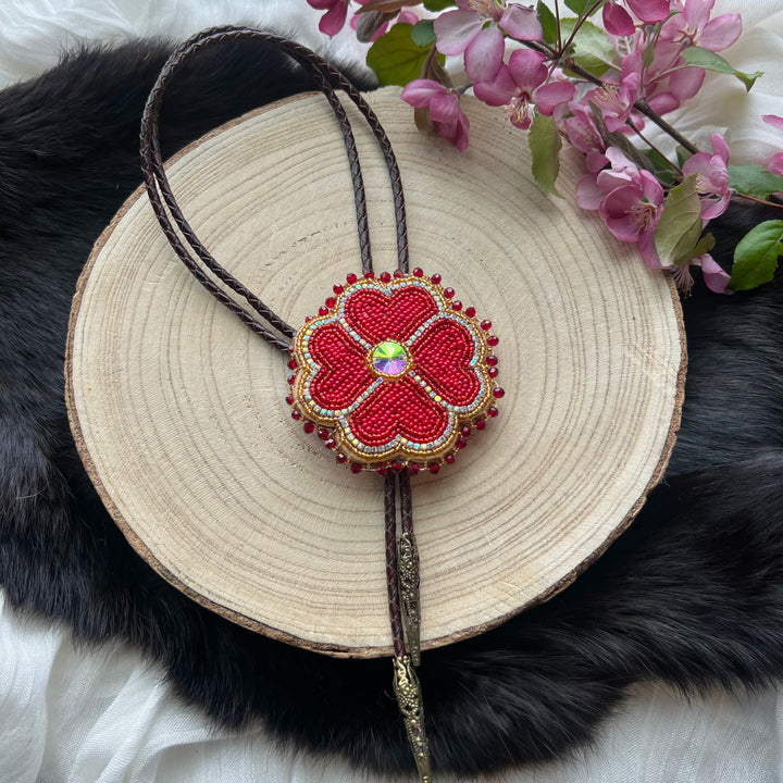 Ironstar Co. 4 Petal Floral Beaded Bolo Tie