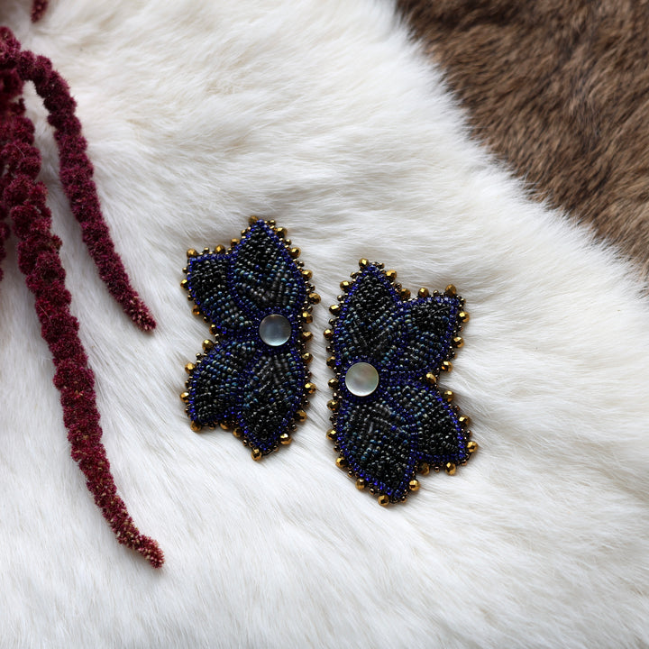 Mercedes G. Charcoal Large Raised Half Floral Earrings
