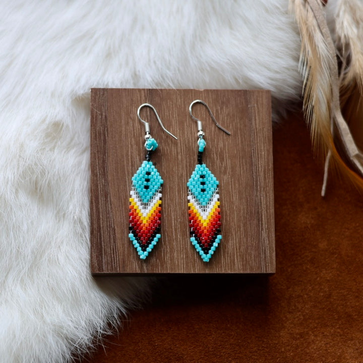 Dorothy B. Large Feather Peyote Earrings