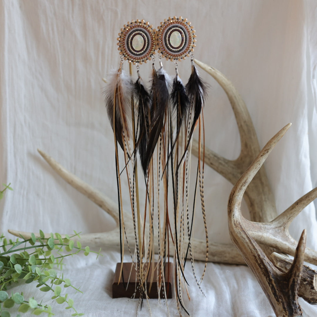 Beaded Blends XL Opal Beaded Statement Feather Earrings