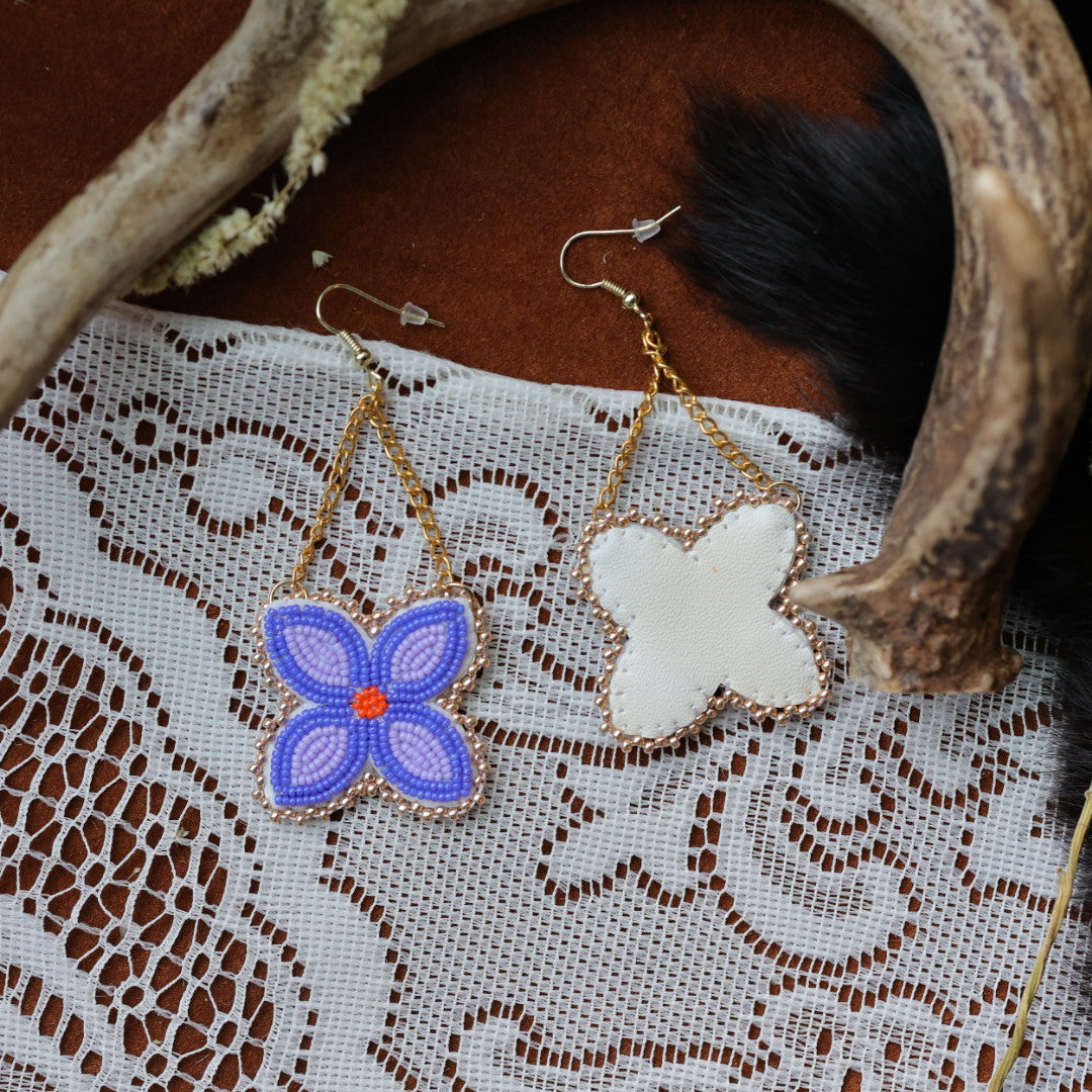 DMD Beadwork Purple Floral Beaded Earrings