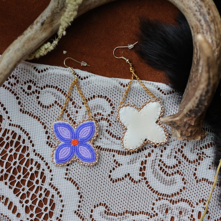 DMD Beadwork Purple Floral Beaded Earrings
