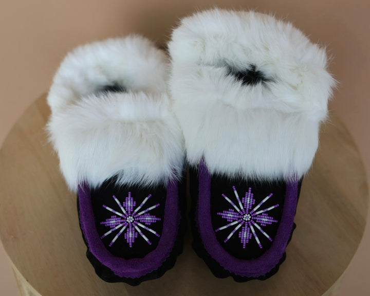 Ironstar Co. Black & Purple Moccasins With Snowflake Detail