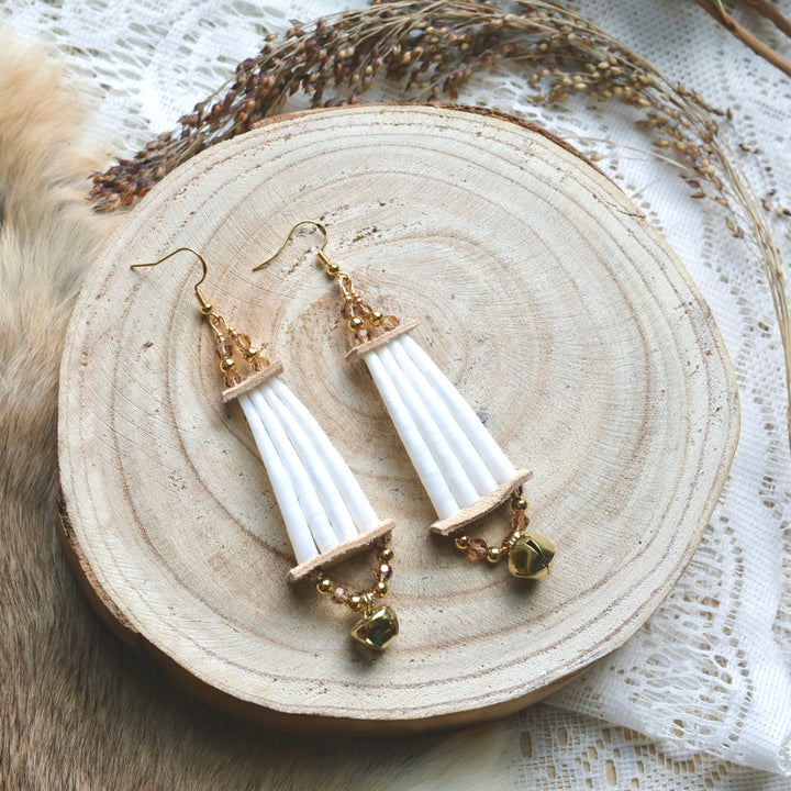 Prairie Sage Beadwork Jingle Dentallium Drop Earrings