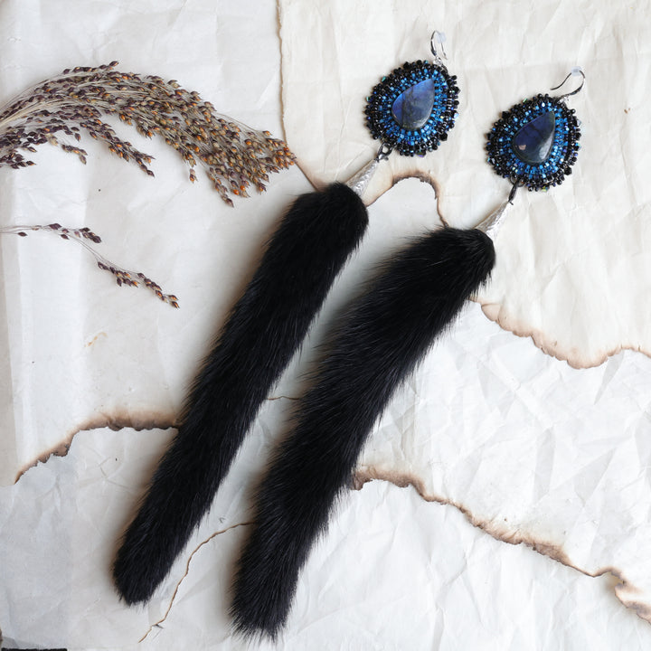 TLee Beads Blue Labradorite & Mink Beaded Convertible Earrings