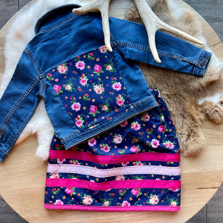 Vi's CREE-ations Navy & Pink Floral Girls Ribbon Set