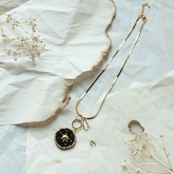 TLee Beads Black & Gold Beaded Necklace & Earrings