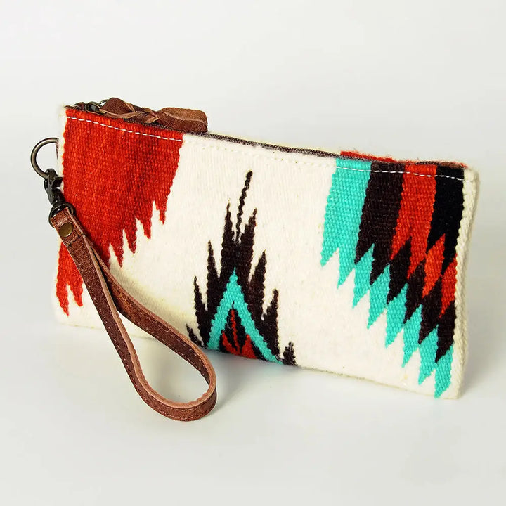 LS Western Burgundy &amp; Teal Saddle Blanket Wristlet