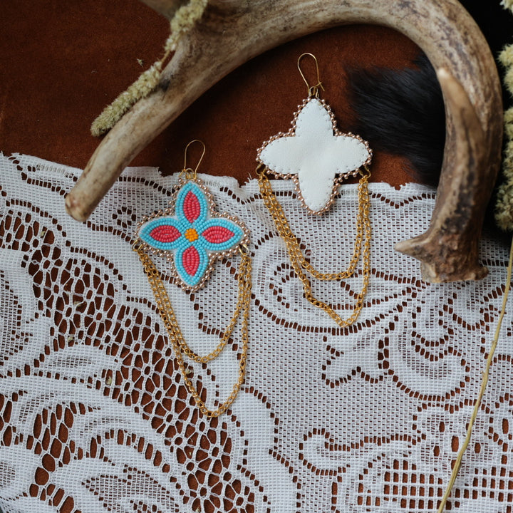 DMD Beadwork Turquoise Floral Beaded Earrings