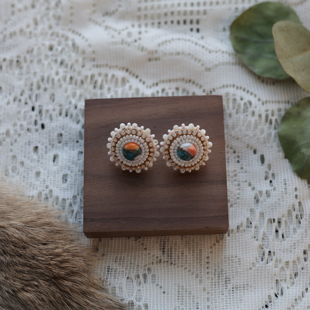 Prairie Sage Beadwork Spiny Oyster Turquoise Mini Beaded Studs