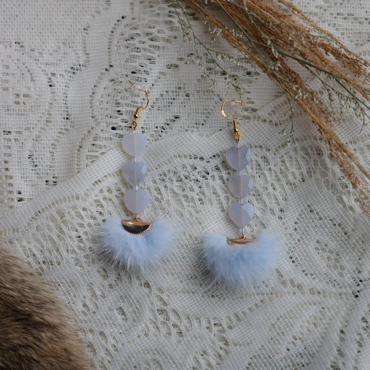 Prairie Sage Beadwork Lace Agate Heart &amp; Mink Drop Earrings