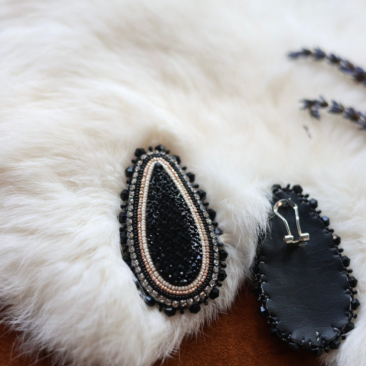 Faye's Beadiful Creations Black Teardrop Beaded Earrings