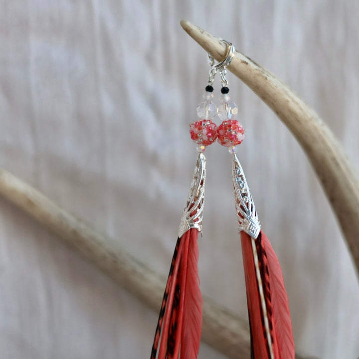 Beaded Blends Fly-Away Rooster Feather Earrings