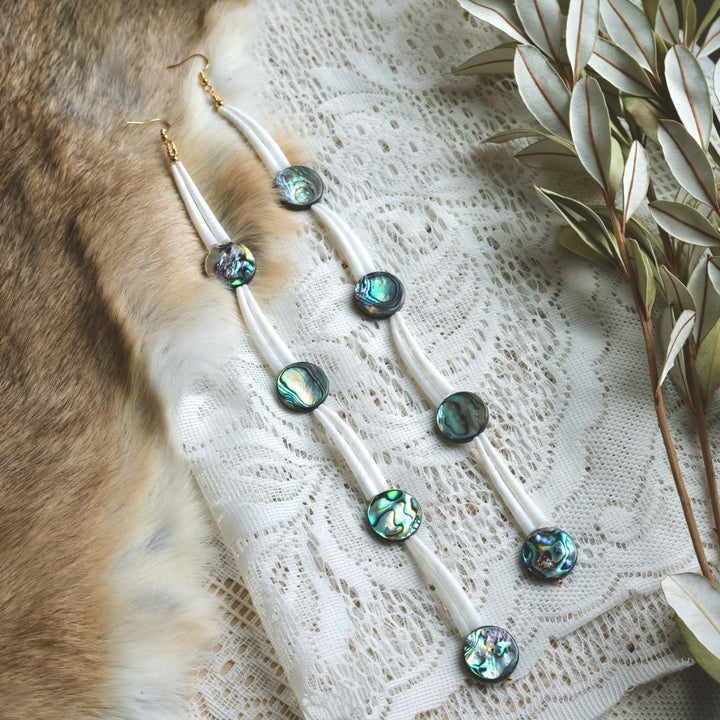 Prairie Sage Beadwork 4 Tier Loop Dentallium Drop Earrings
