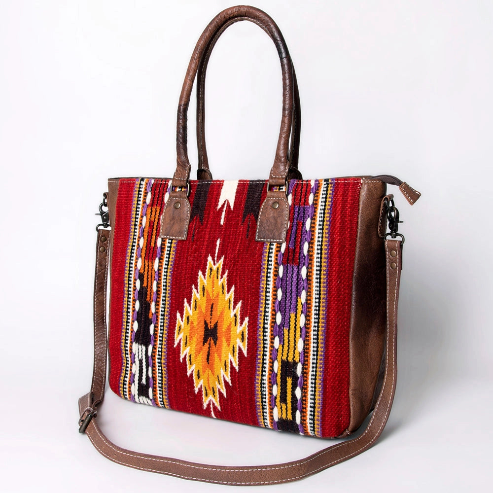 LS Western Red Saddle Blanket Oversized Leather Tote Bag