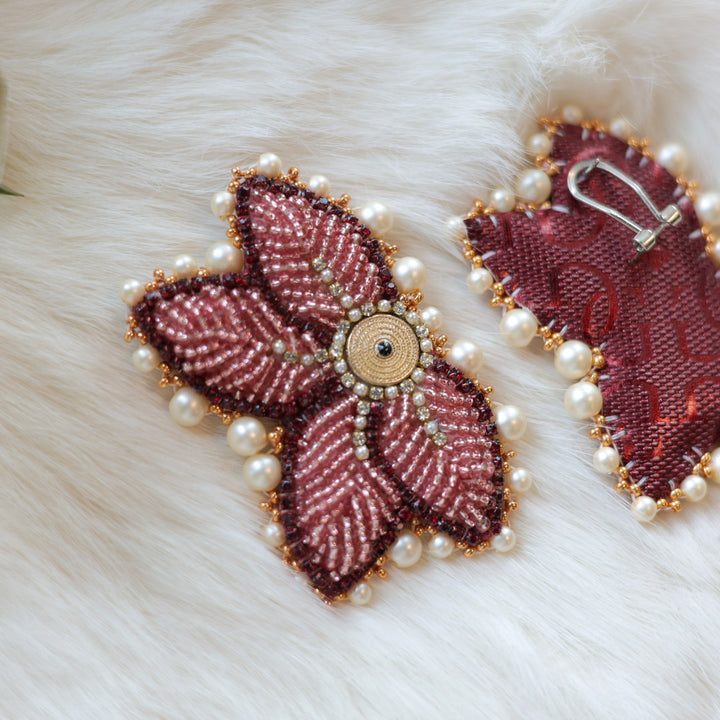 Mercedes G. Burgundy Raised Half Floral Earrings Small