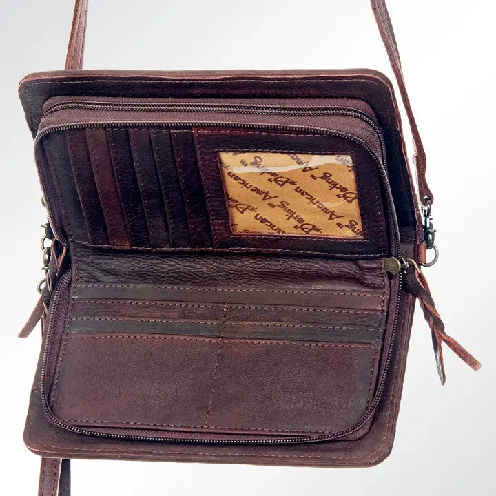 LS Western Grey Sierra Genuine Leather Crossbody Bag