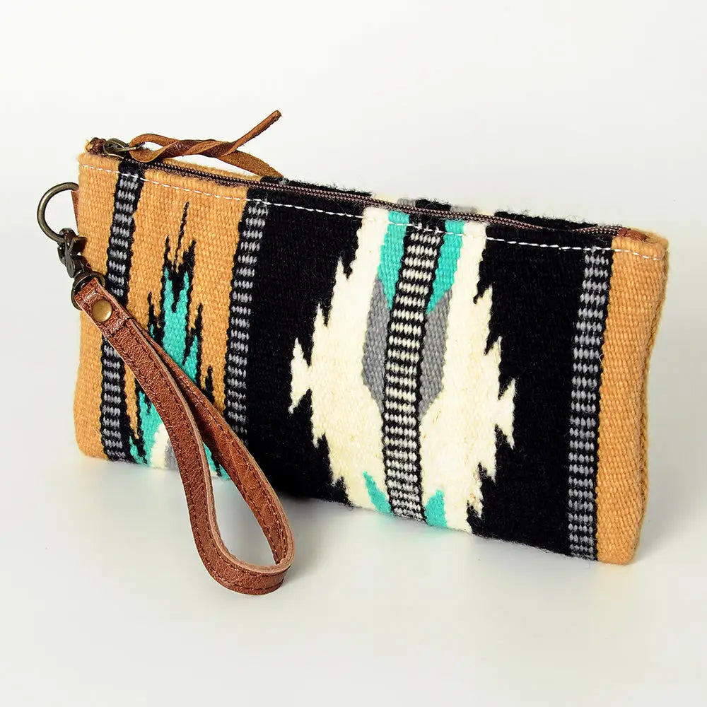 LS Western Tan &amp; Black Saddle Blanket Wristlet