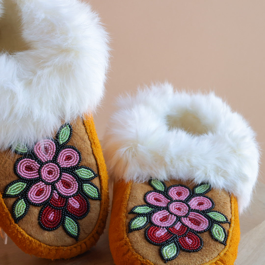 Emily J. Pink 5-Petal Floral Moose Hide Moccasins