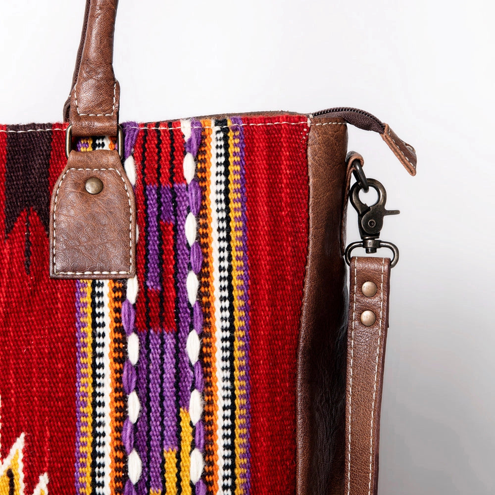 LS Western Red Saddle Blanket Oversized Leather Tote Bag