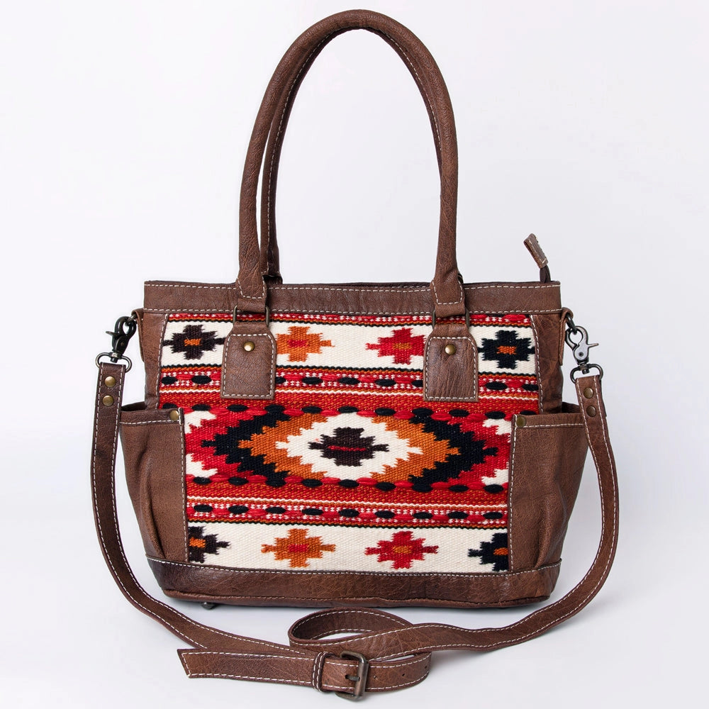 LS Western Cream &amp; Rust Saddle Blanket Large Leather Tote