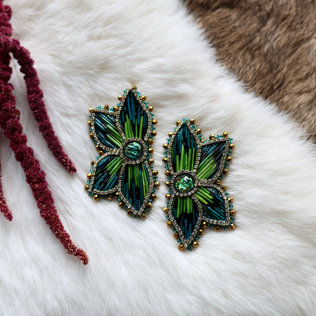 Mercedes G. Large Ivy Quill Half Floral Earrings